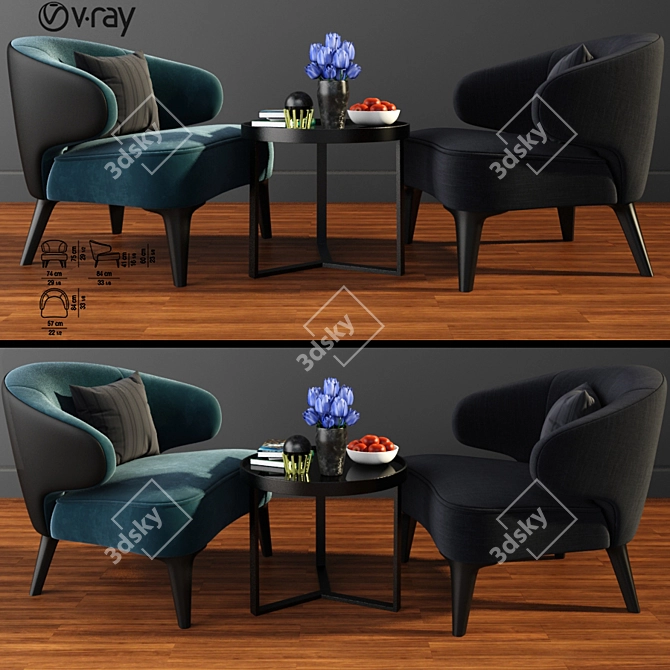 Elegant Minotti Aston Armchair Set 3D model image 1