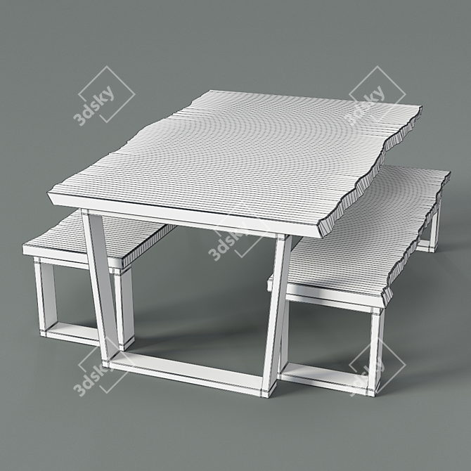 Elegant Bubinga Table & Bench 3D model image 3