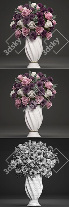 Spring Blooms Bouquet - Roses, Carnations, and Eucalyptus 3D model image 3