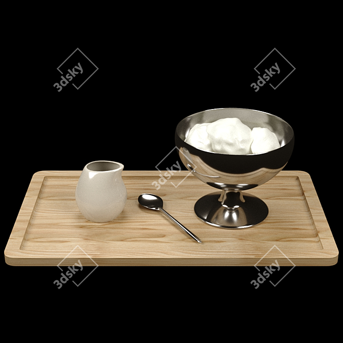 Ice Cream Serving Set with Spoon & Syrup 3D model image 2