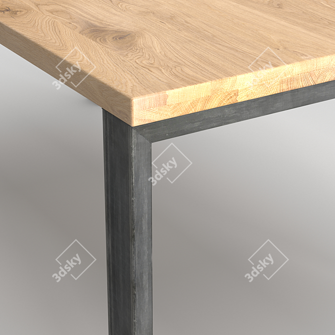 Modern Oak Steel Leg Table 3D model image 2