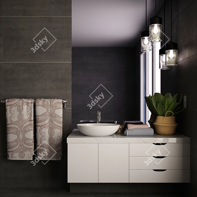 Sleek Bathroom Furniture Set 3D model image 1