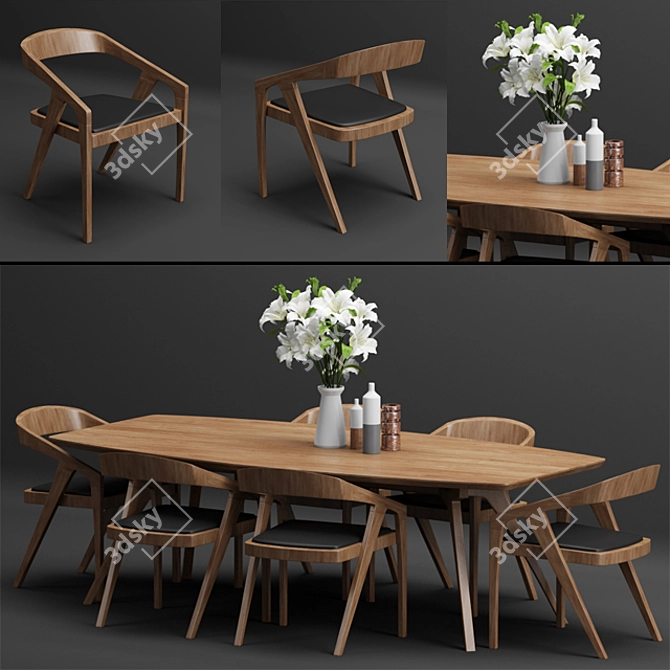 Elegant Katakana Dining Set 3D model image 1