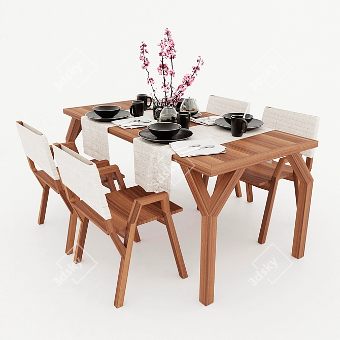 Vintage Coco Table and Chairs 3D model image 1