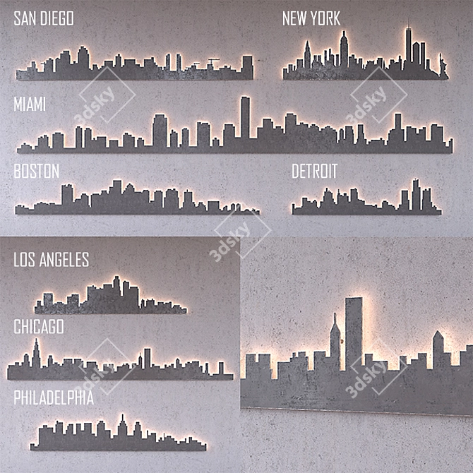 Urban Charm: American City Silhouettes 3D model image 1