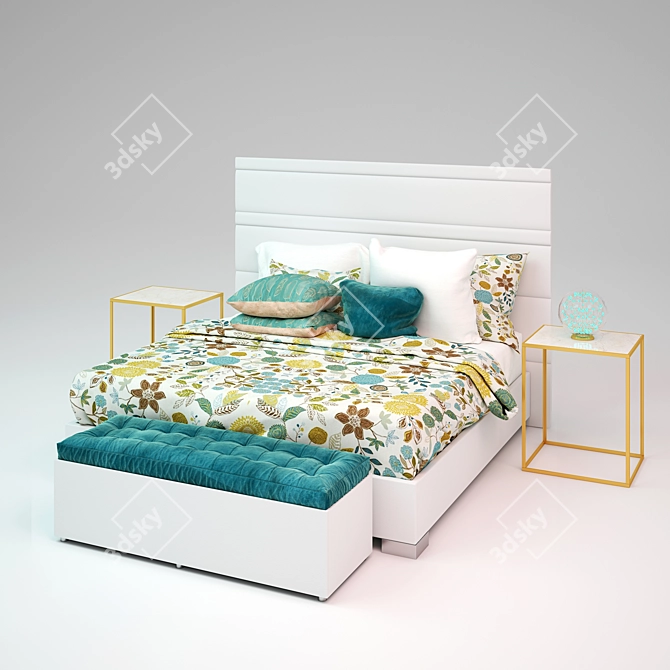 Elegant Bed with a Pouf 3D model image 1