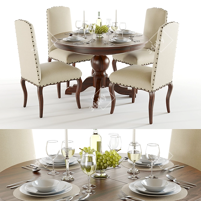 Elegant Pottery Barn Table Set 3D model image 1