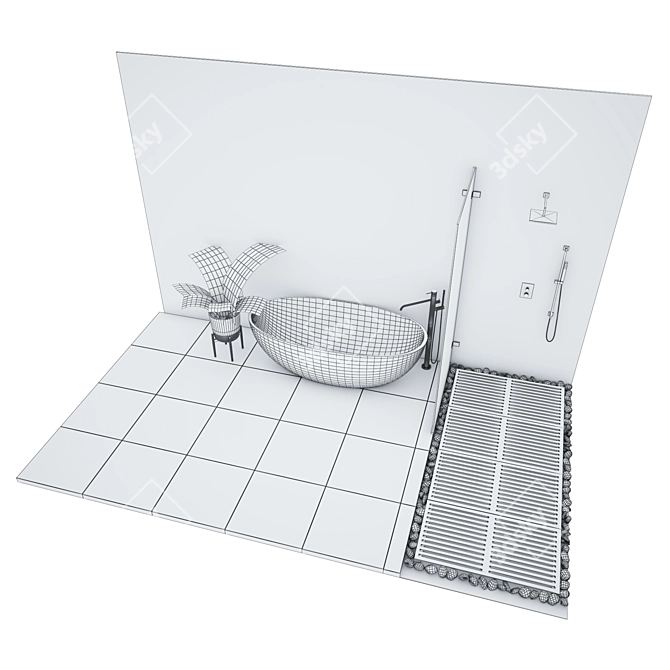 Modern Bathroom Set: Tub, Faucet, Shower 3D model image 2
