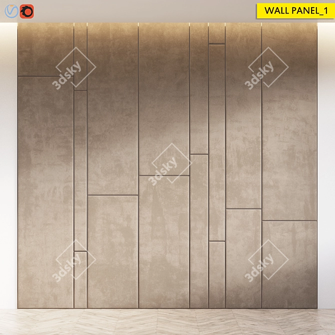 Title: Contemporary Velvet Wall Panel with Copper Trim 3D model image 1
