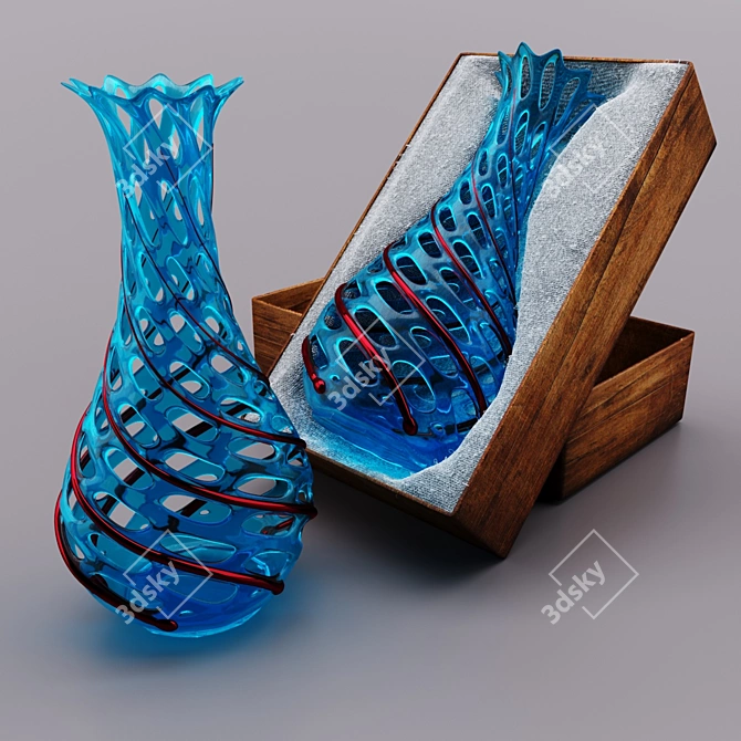 Designer Turquoise Glass Vase 3D model image 1