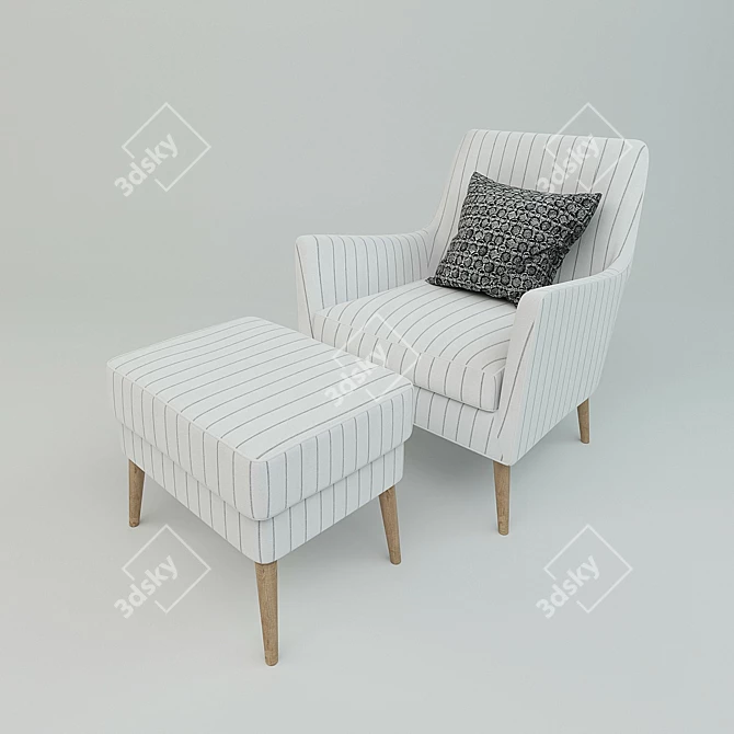 Stylish White Armchair with Ottoman 3D model image 1