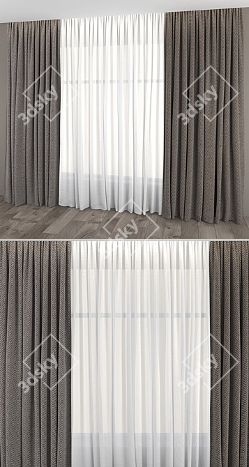 Elegant Curtains and Tulle: 370cm x 300cm Size, 3 Material Types 3D model image 2