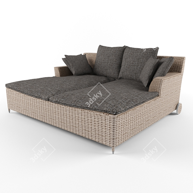 Double Balentine Deckchair with 7 Cushions 3D model image 1