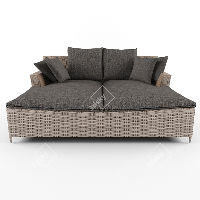 Double Balentine Deckchair with 7 Cushions 3D model image 2