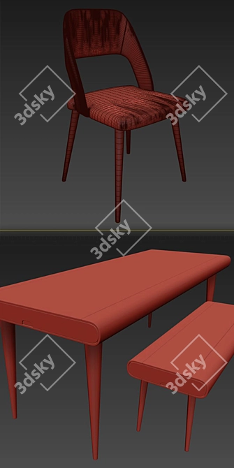 4-Piece Table Chair Set 3D model image 3