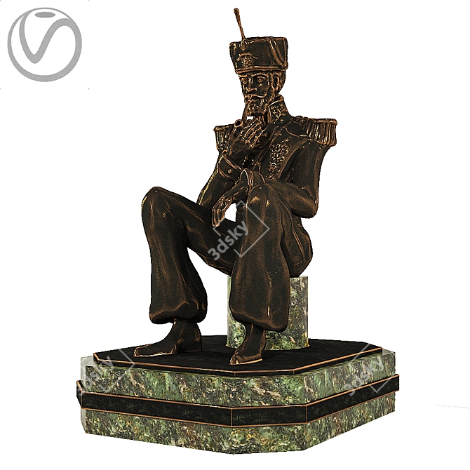 Bronze Officer with Pipe 3D model image 1