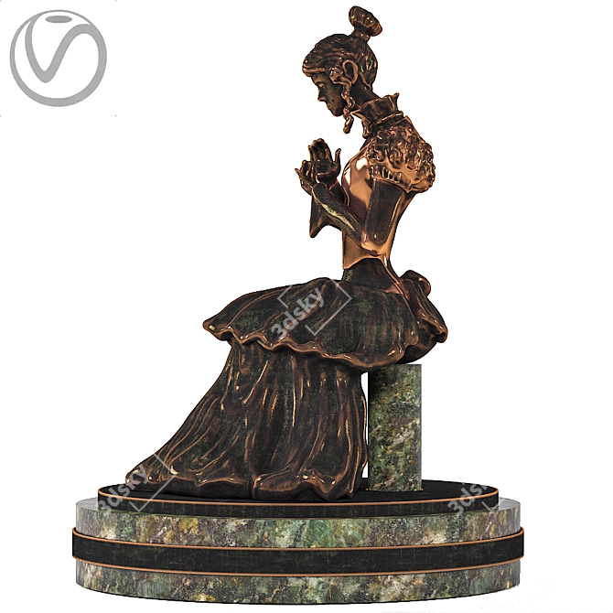 Bronze Lady Sculpture 3D model image 1