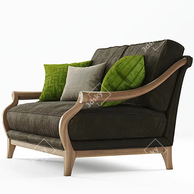Vintage-style Altavilla Marlon Loveseat & Armchair: Brown Velvet & Oak Structure 3D model image 2