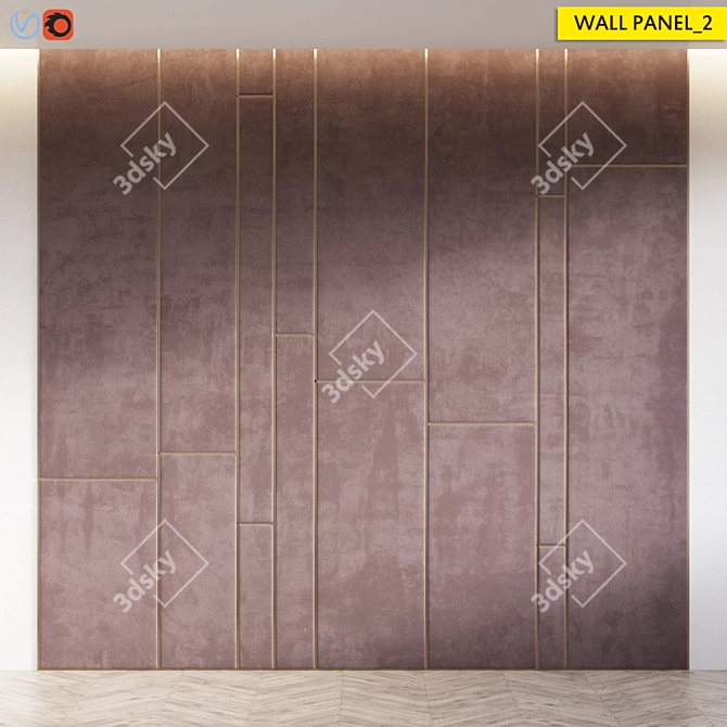 Modern Velvet Wall Panel with Copper Trim Inserts 3D model image 1