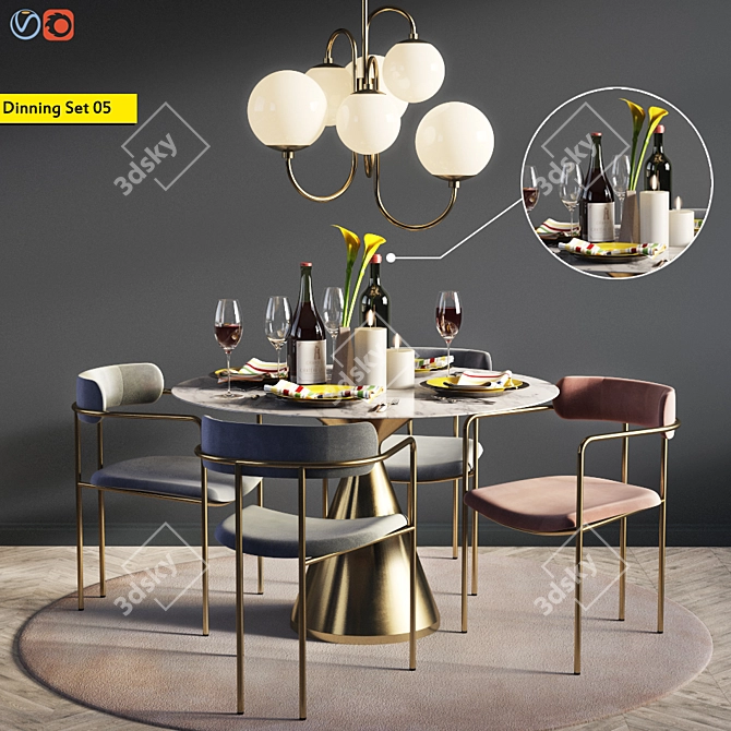 Modern Dining Set: Lenox Chair, Silhouette Table, Pelle Chandelier 3D model image 1