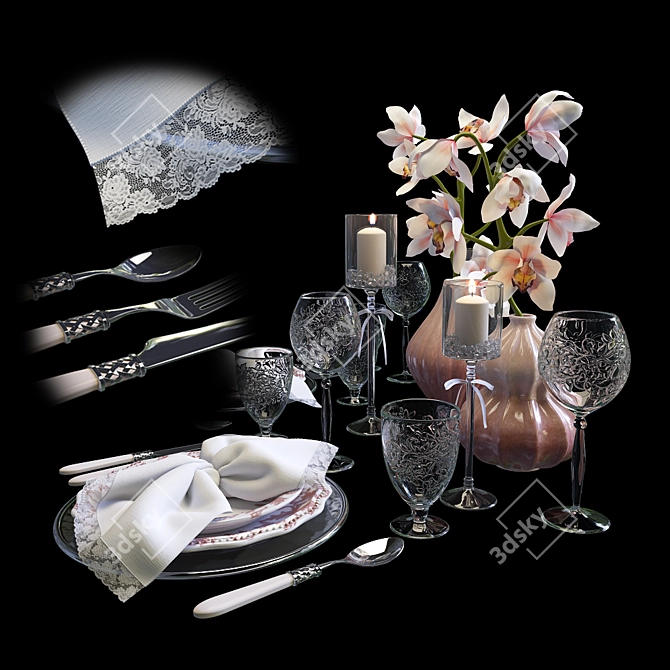 Elegant Orchid Table Setting 3D model image 2