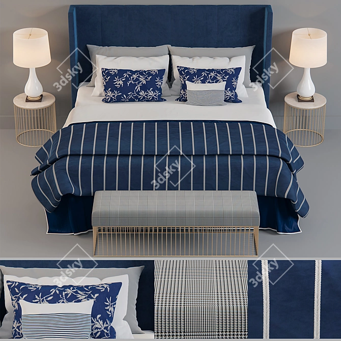 Mediterranean Blue Hotel Bed 3D model image 1