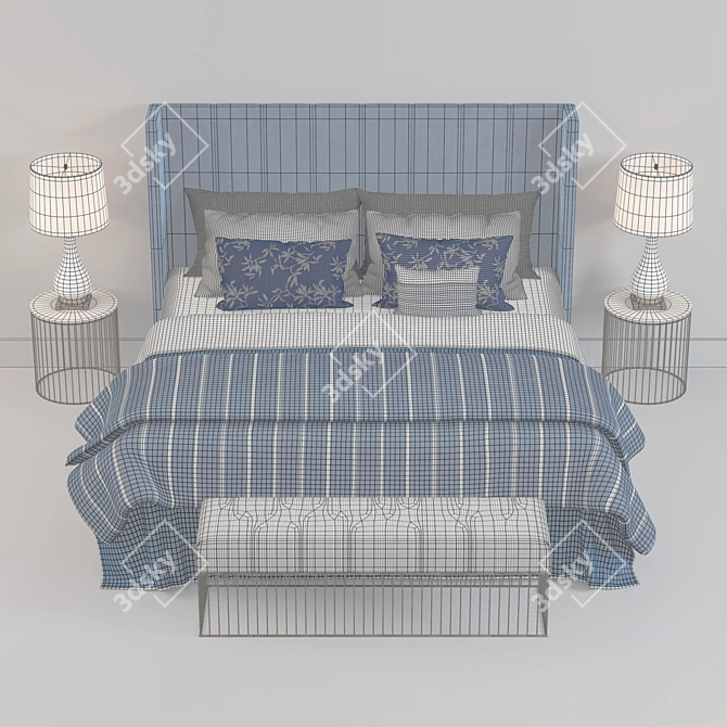 Mediterranean Blue Hotel Bed 3D model image 3