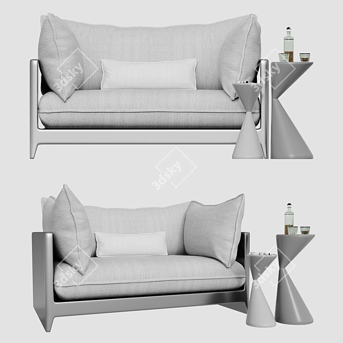 Outdoor Armchair Set with Tables and Decor 3D model image 2