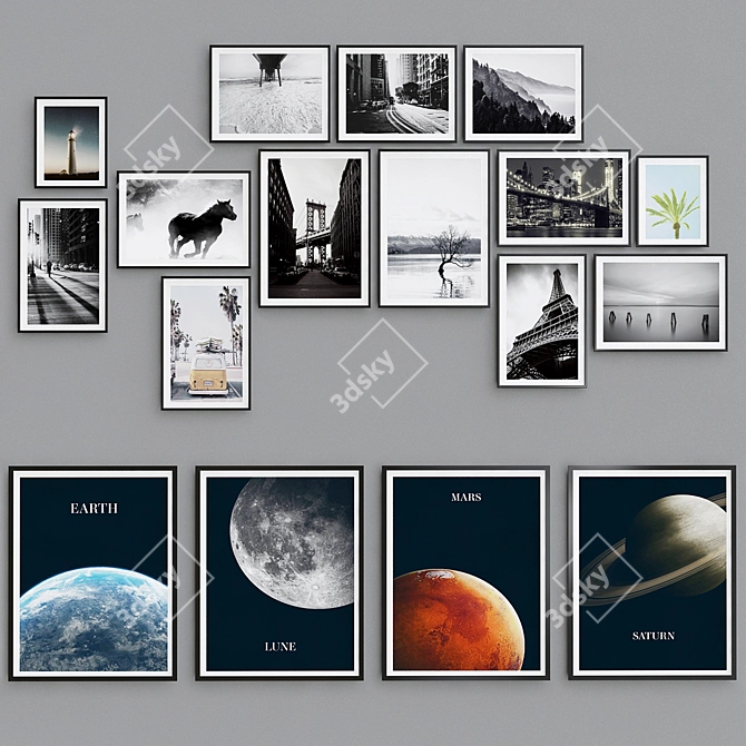 Black and White Gallery Wall Bundle 3D model image 1