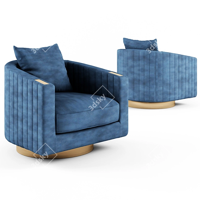 Luxurious Horn-Embellished Velvet Swivel Armchair 3D model image 1