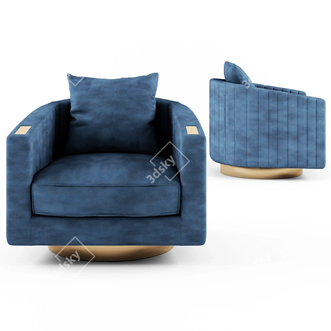 Luxurious Horn-Embellished Velvet Swivel Armchair 3D model image 2