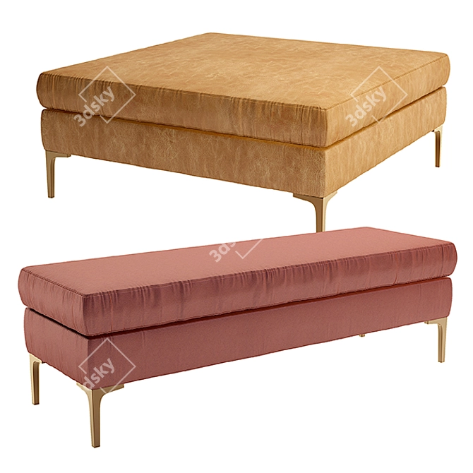 Elegant Slub Velvet Edlyn Bench 3D model image 1