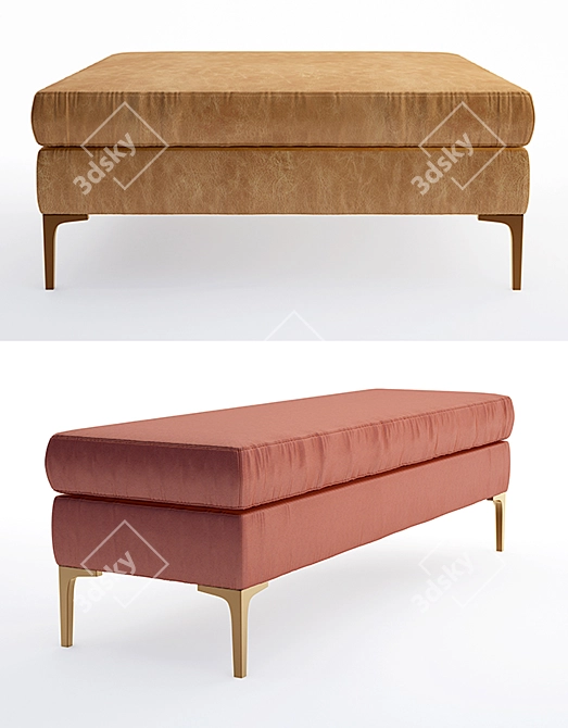 Elegant Slub Velvet Edlyn Bench 3D model image 2