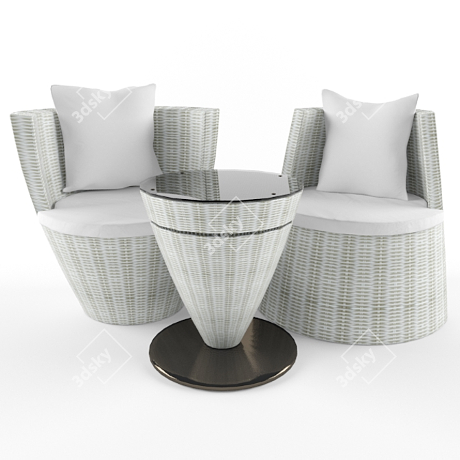 White Rattan Outdoor Furniture Set 3D model image 1