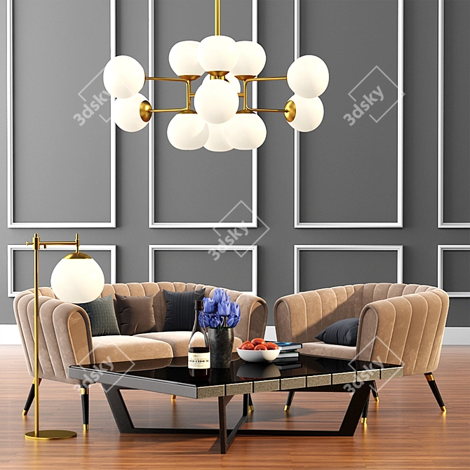 Elegant Oreas Sofa Set with Maytoni Erich Lighting 3D model image 1