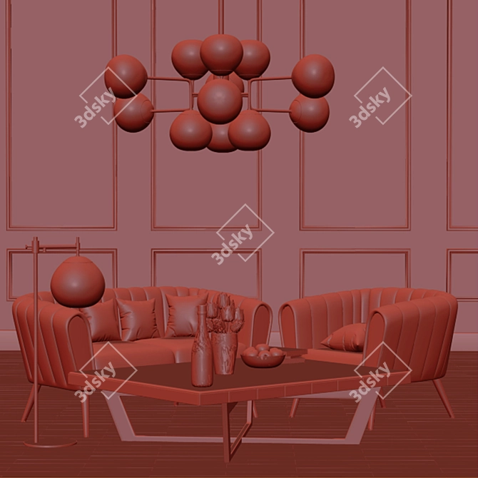 Elegant Oreas Sofa Set with Maytoni Erich Lighting 3D model image 2