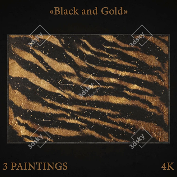 Elegant Black and Gold Paintings 3D model image 1