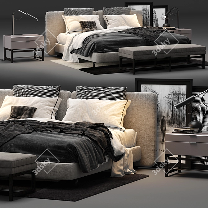 Elegant Minotti Tatlin Bed Set 3D model image 1