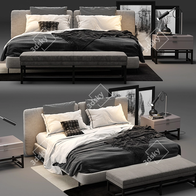 Elegant Minotti Tatlin Bed Set 3D model image 2