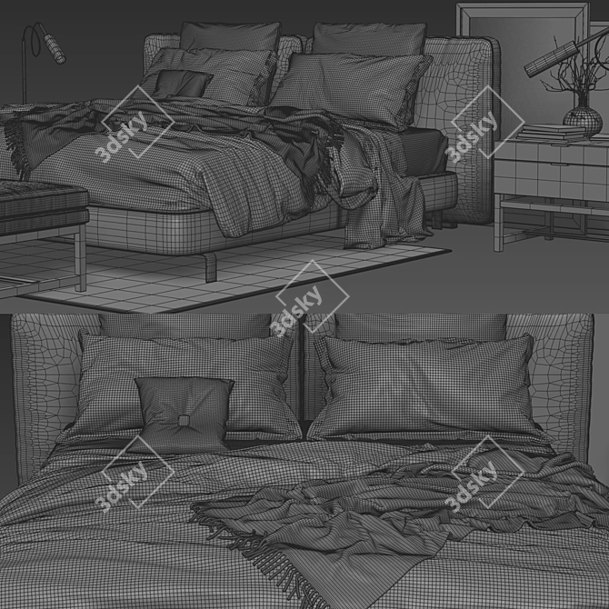 Elegant Minotti Tatlin Bed Set 3D model image 3