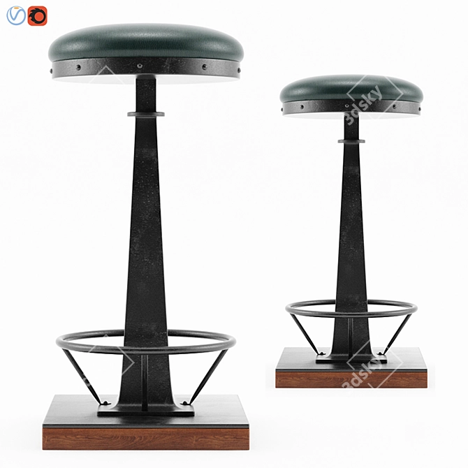Truman Oak and Leather Bar Stool 3D model image 1