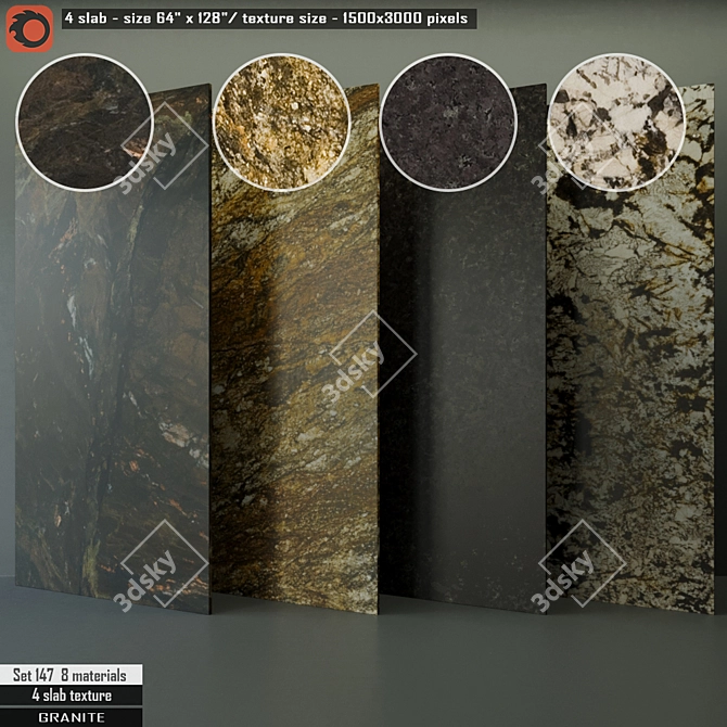 Premium Granite Slab Set 3D model image 1