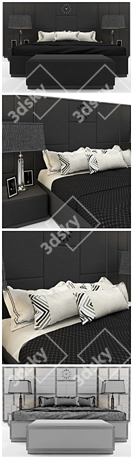 Sleek Black Bed Set 3D model image 2