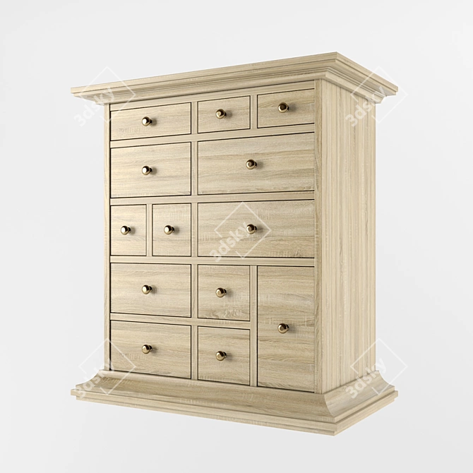 Reina Oak Sonoma Chest - 13 Drawers 3D model image 2