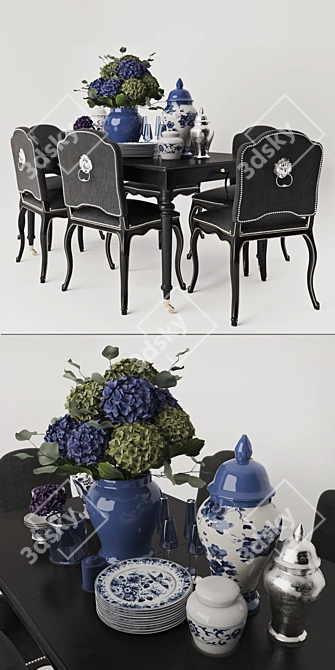 Eichholtz Decor Set: Chair, Table, Bouquet 3D model image 2