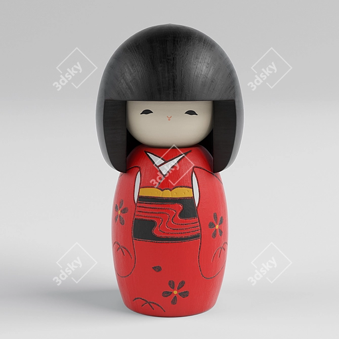 Elegant Kokeshi Doll: Hand-Painted Mahogany 3D model image 1