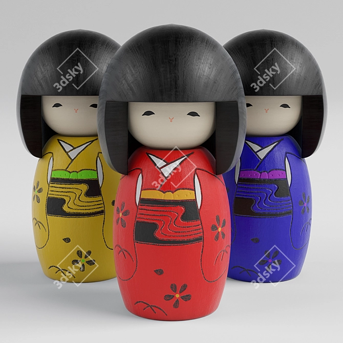 Elegant Kokeshi Doll: Hand-Painted Mahogany 3D model image 2