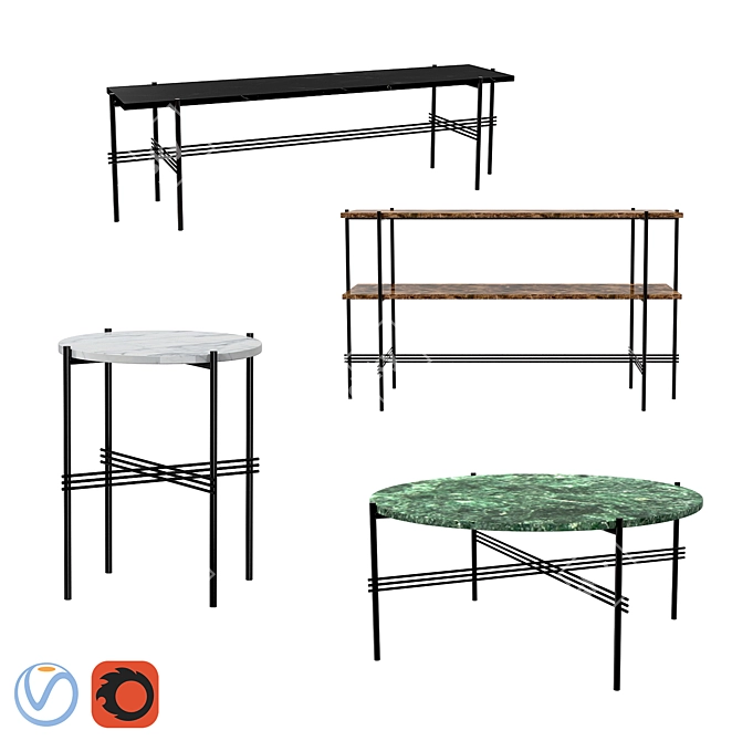 Versatile Gubi TS Table Set | Multiple Sizes & Finishes 3D model image 1