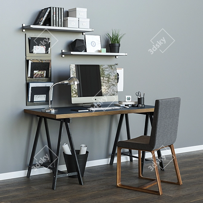 Sleek Office Setup: Linnmon/ Odvald Workplace Table 3D model image 1