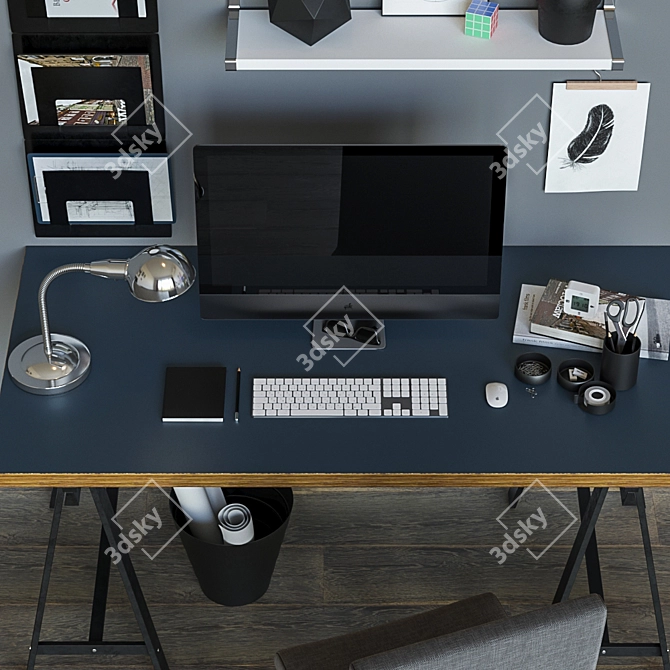 Sleek Office Setup: Linnmon/ Odvald Workplace Table 3D model image 2